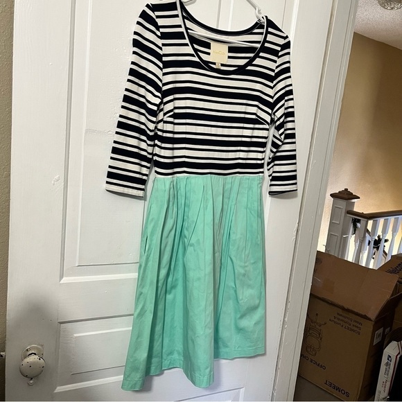 ModCloth Striped Dress Teal Black White Small U - Picture 2 of 7